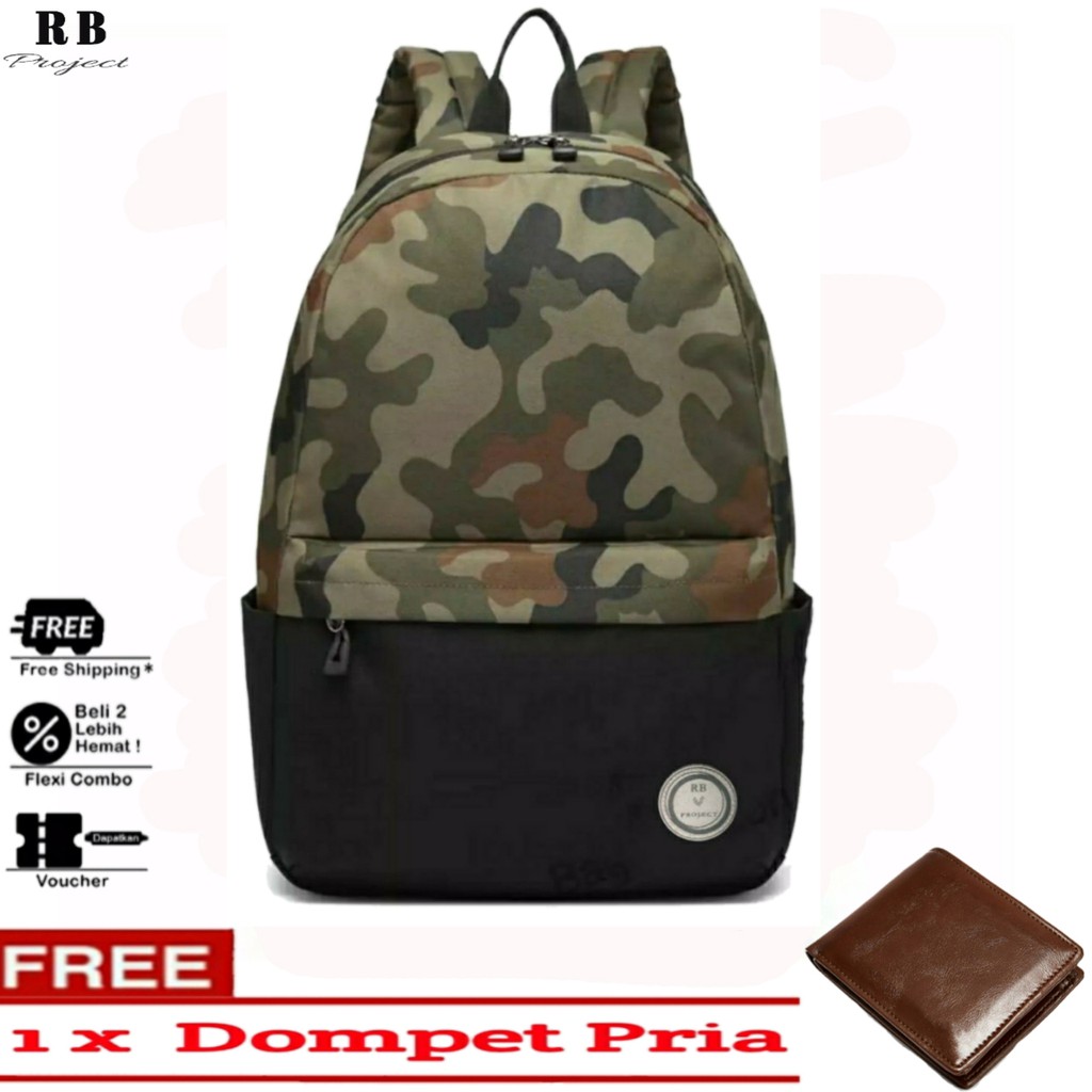 (FREE DOMPET) TAS RANSEL PRIA WANITA TAS SEKOLAH ANAK BACKPACK PUNGGUNG RB PROJECT - Ads Army