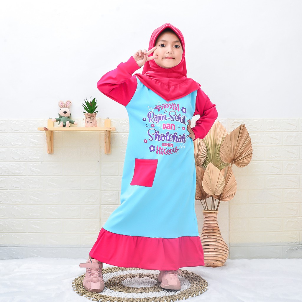 Gamis Anak Lucu Sablon Dakwah Combed 20s GAMIS ANAK 1 Set Kerudung