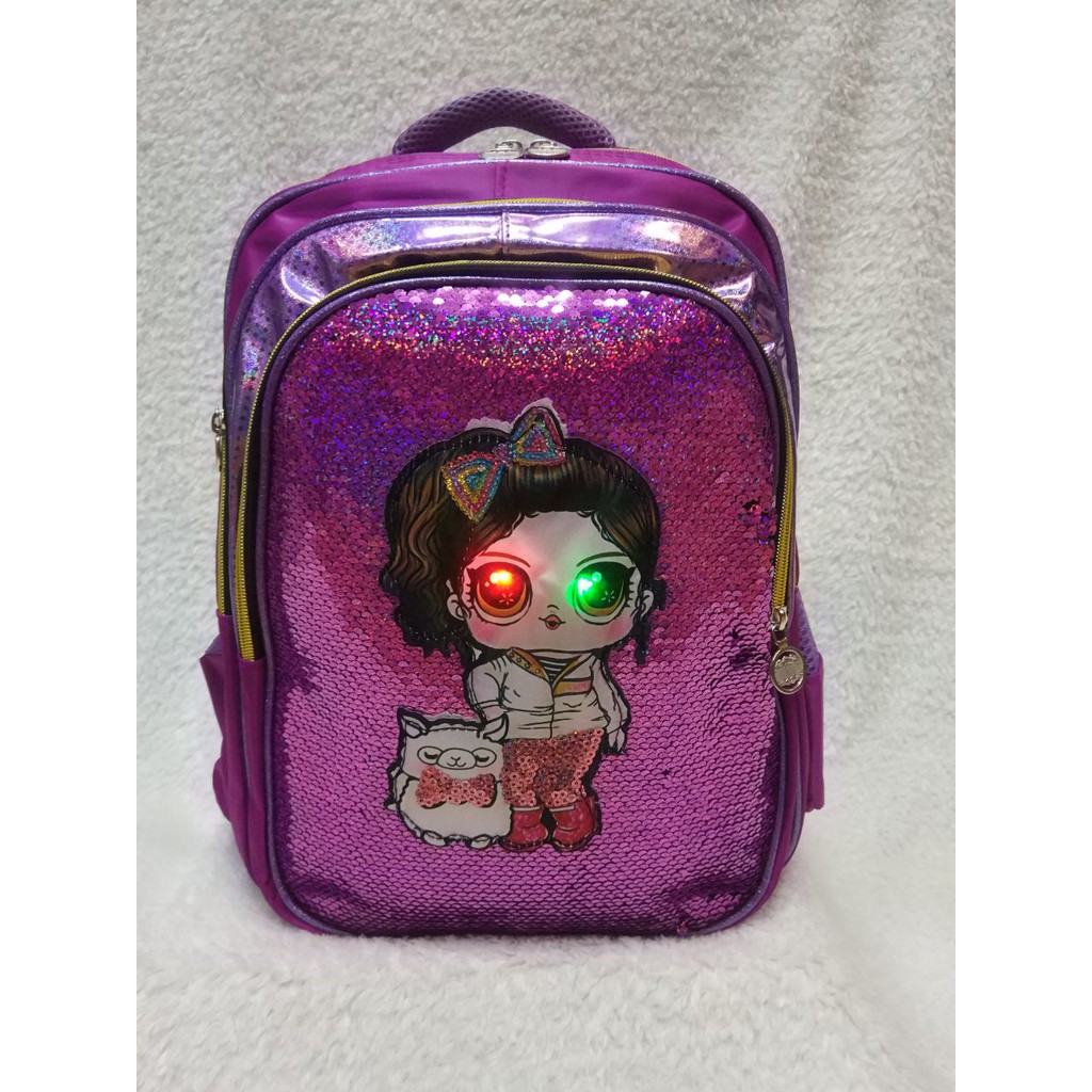 Ransel Anak SD LOL Lampu LED Usap Hologram Import. 16 Inch. Jumbo size. 43376. Darena Bags Bandung