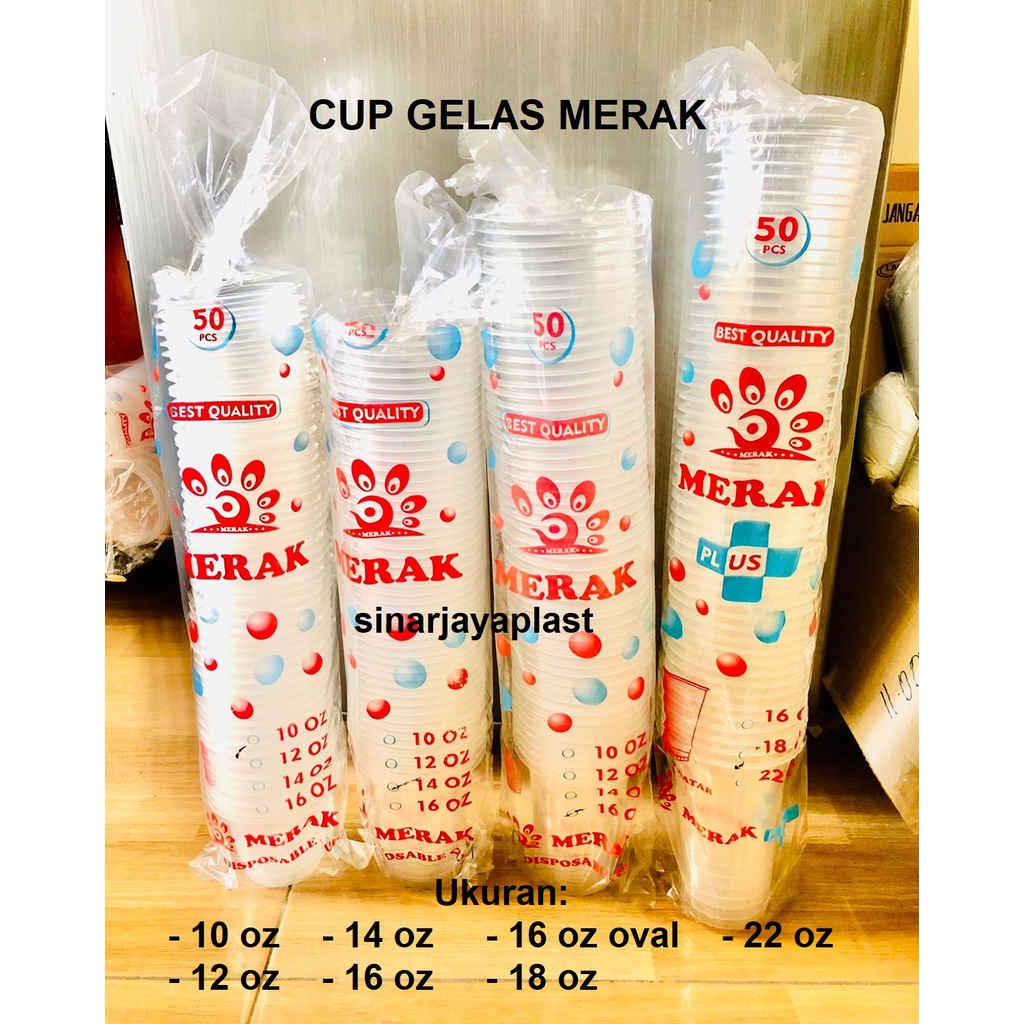 Cup Gelas Plastik Datar Merak Uk. 10oz 12oz 14 oz 16oz