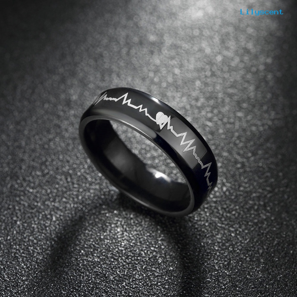 Ls Cincin Stainless Steel Motif Electrocardiogram Untuk Pernikahan