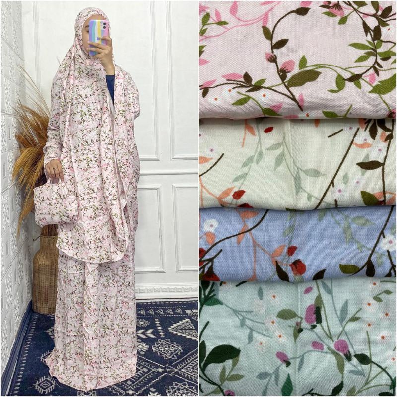 Mukena Dewasa Katun Rayon/Motif Daun Bunga Kecil