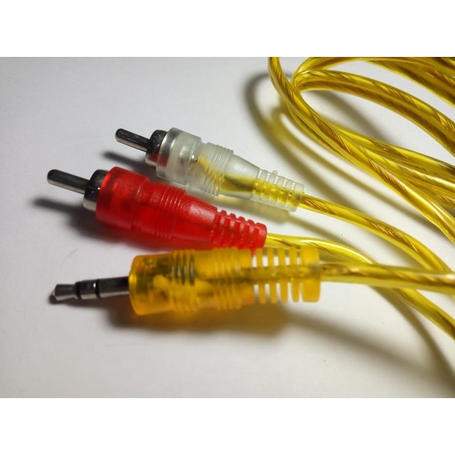 [DEV-9049] KABEL 2 JACK RCA TO 1 JACK MINI STEREO 3.5MM TRANSPARAN 1.5 METER KUNING