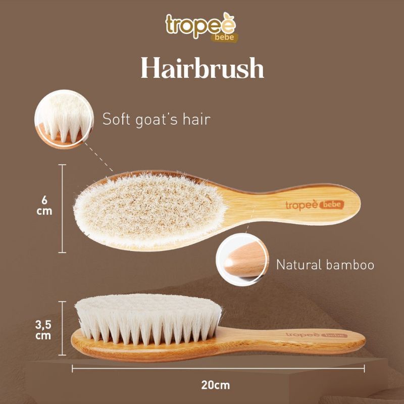 Tropee Bebe Hairbrush &amp; Comb Set - Tropeebebe Hair Brush Bamboo - Sisir Rambut Bulu Bayi Premium Bambo