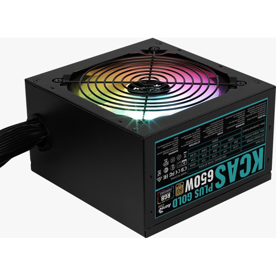 Aerocool KCAS 650W ARGB Fan - 650Watt 80 Plus Gold Flat Power Supply