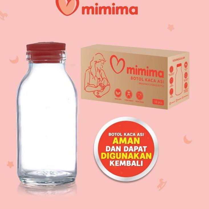 Lebih Laris MIMIMA Breastmilk Bottle Botol Kaca Asi tutup karet New isi 10 pcs (momogi)