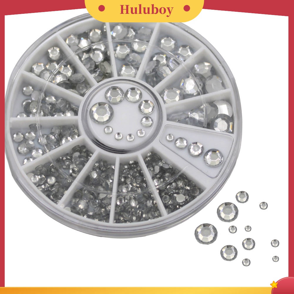 Huluboy Huluboy♡ 300pcs Stiker Glitter Berlian Imitasi 3D Dengan Kotak Roda Untuk Dekorasi Nail Art