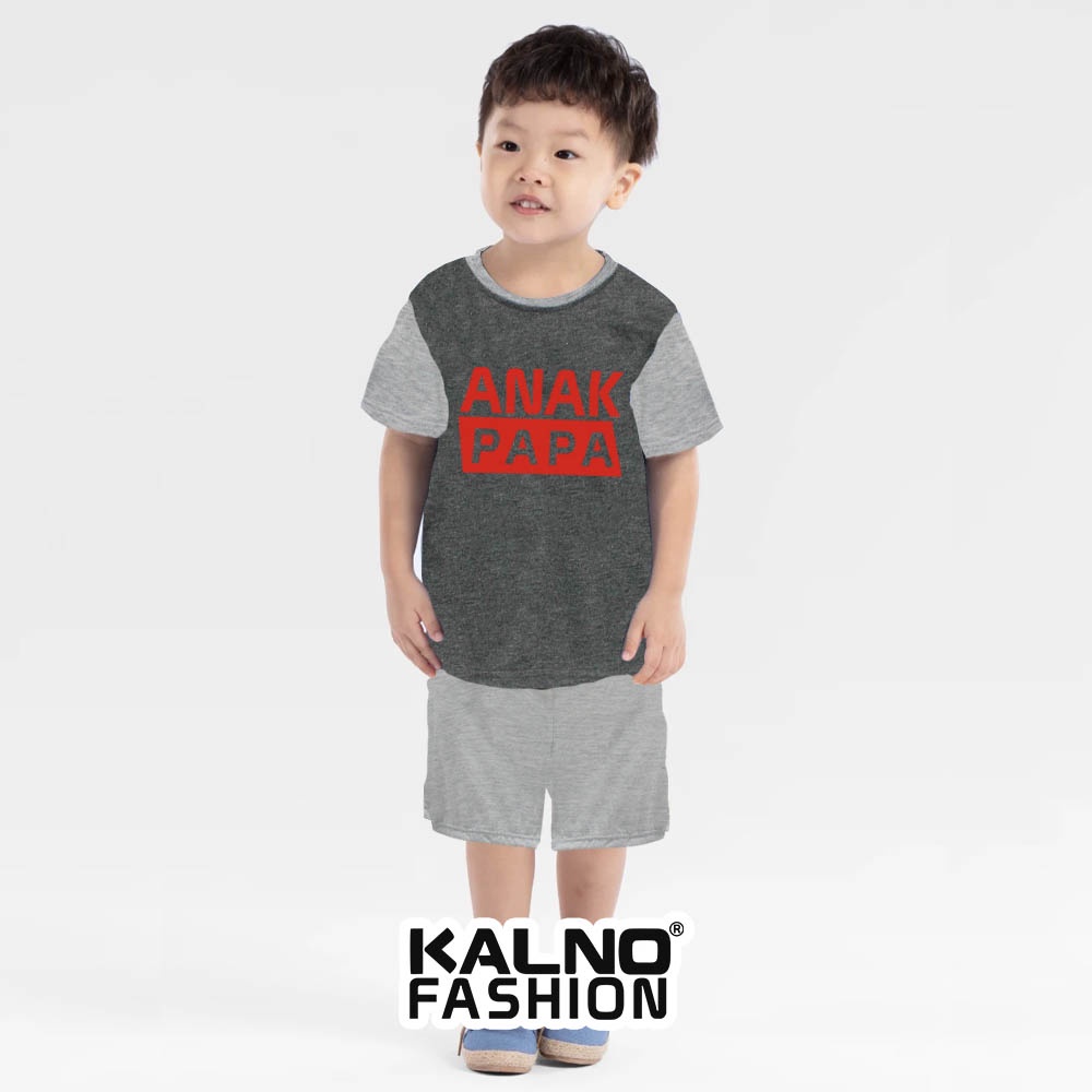 Baju + celana set Baju Anak kaos kombinasi Print Anak PAPA MERAH K25 dengan celana polos Bahan Katun polyester Anak Anak Umur 1 -  7 Tahun