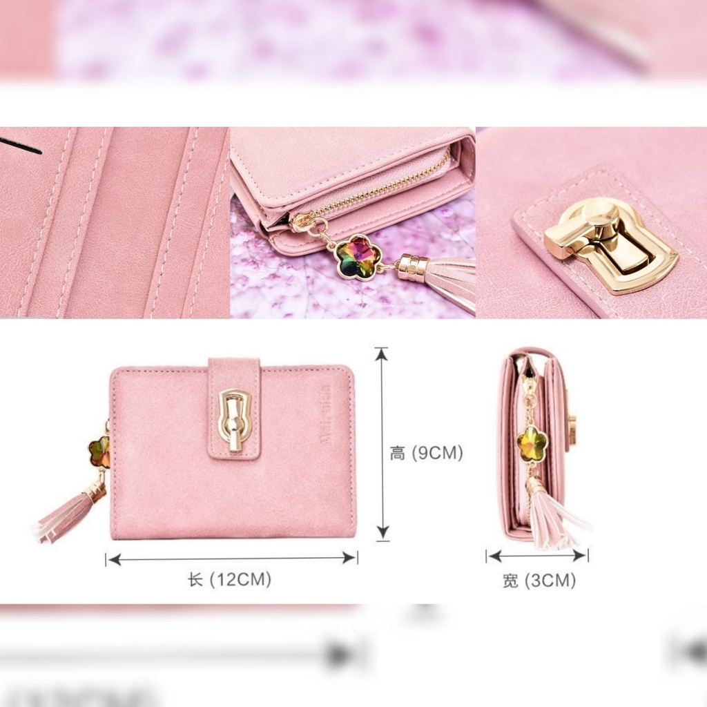 DOMPET LIPAT WANITA KECIL KULIT PINK IMPORT KOREA MINI SLOT KARTU UANG RESLETING KOIN  PENDEK TIPIS MARTY WA418P3 REMAJA KEKINIAN BATAM BRANDED PREMIUM