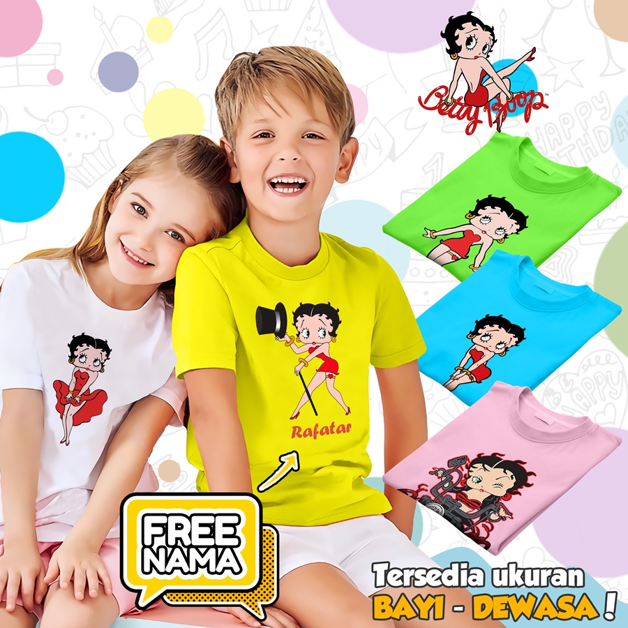 [FREE NAMA!!] Baju Kaos COUPLE  ANAK DAN DEWASA BETTY BOOP BANYAK MOTIF