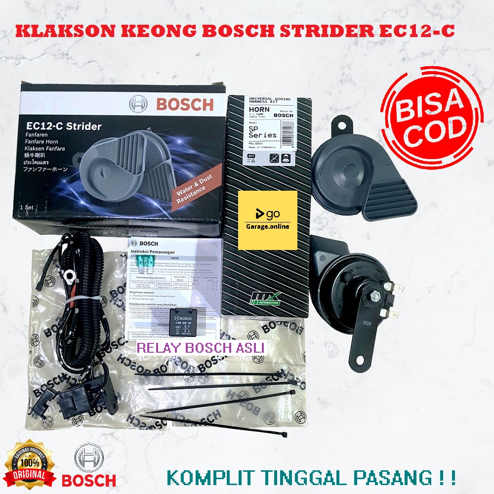 PAKET KOMPLIT Klakson Keong Bosch Strider EC12-C waterproof anti air + KABEL RELAY SET BOSCH ORIGINAL