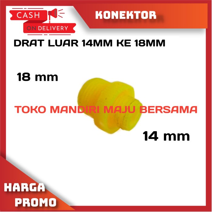 SOKET KONEKTOR 18 MM DRAT LUAR KE 14 MM DRAT LUAR