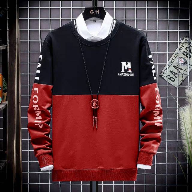 TOTOTAshop.Baju sweater pria FALI CS,Bahan Fleece Tebal premium.motif logo depan BORDIR.