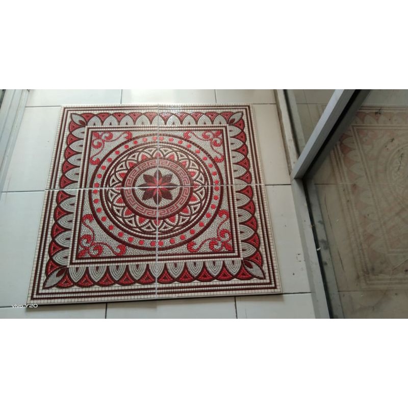 Keramik Lantai Pola Mosaic 80X80 Tukuiki Red Merah