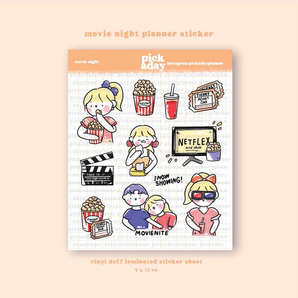 

PICKADAY stickersheet | movie night planner sticker - kiss cut