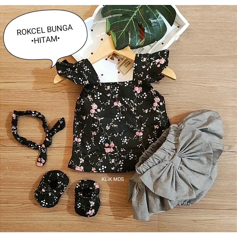 Setelan Baju Anak Bayi Perempuan Atasan Dan Rok Celana Motif Love Polka Free Sepatu Dan Headband Allsize