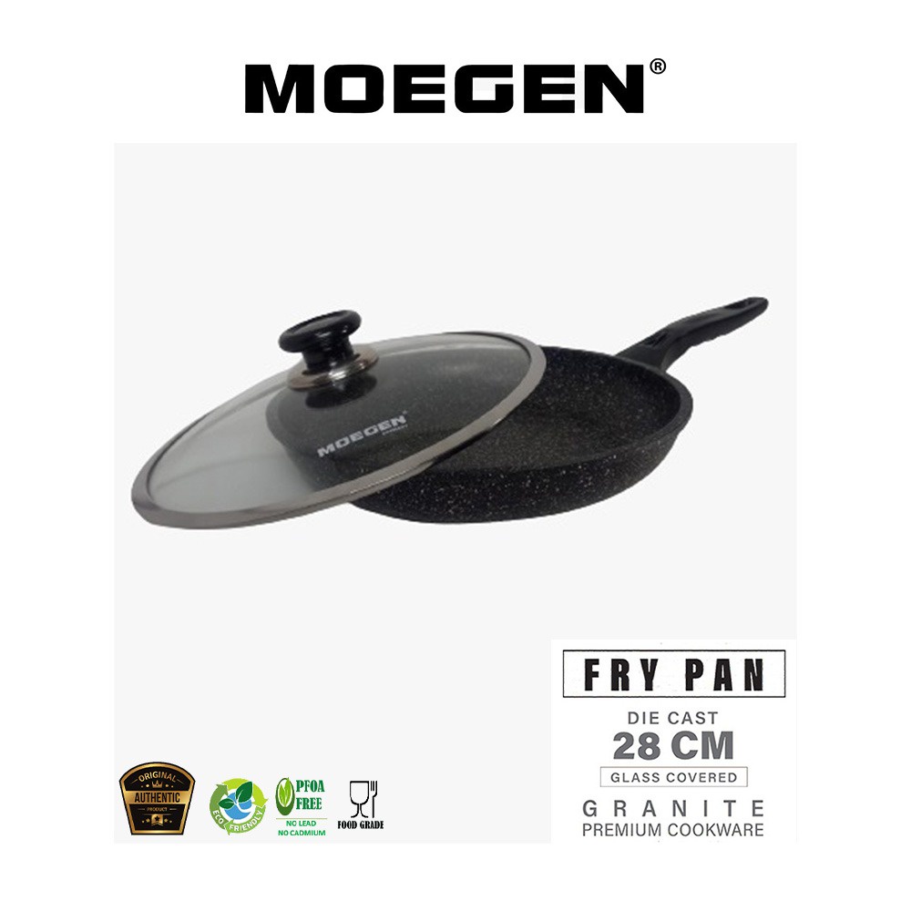 ORIGINAL MOEGEN Germany Fry Pan 28cm Granite Series anti lengket original Plus Tutup Kaca