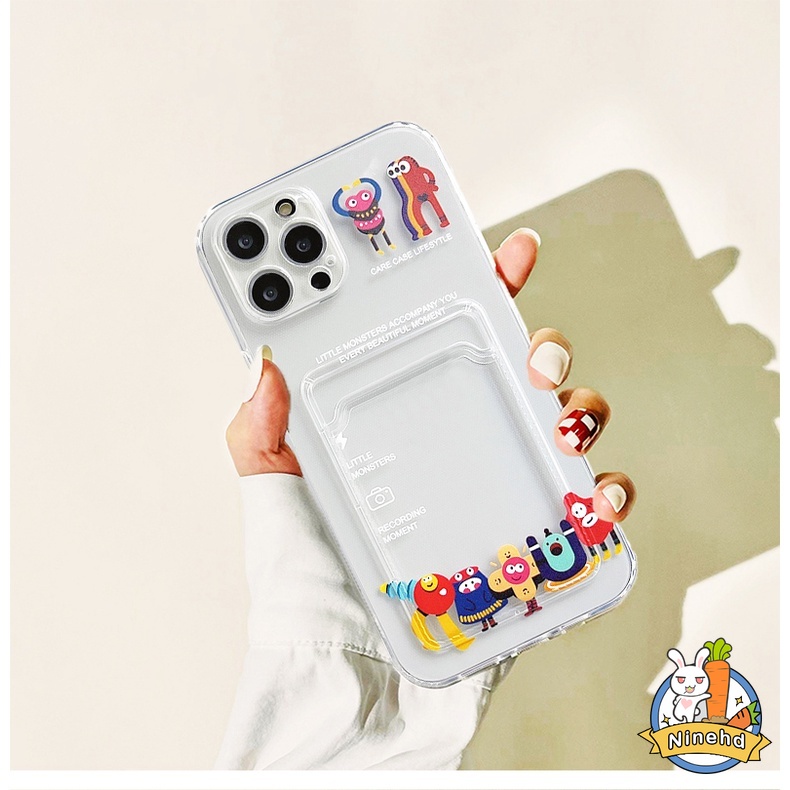 Casing Compatible for iPhone 14 13 12 11 Pro Max X XR Xs Max SE 2020 iPhone 6 6s 7 8 Plus 13 12 Mini Cartoon Art Transparent Card Holder Phone Case Precision Hole TPU Protective Phone Cover