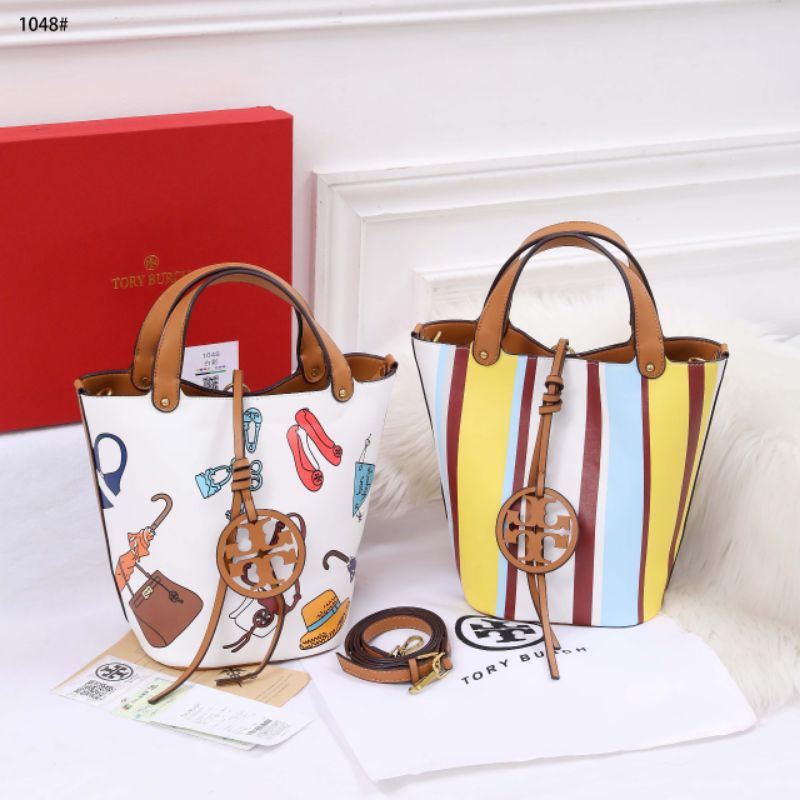 RESTOK TOry Burch Miller Striped Bucket Bag #1048