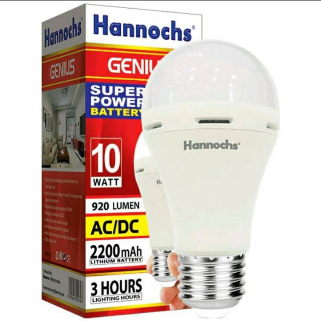 Ready lampu led hannochs 10 watt emergency 10w sangat terang 10wat 10 wat w genius Terlaris