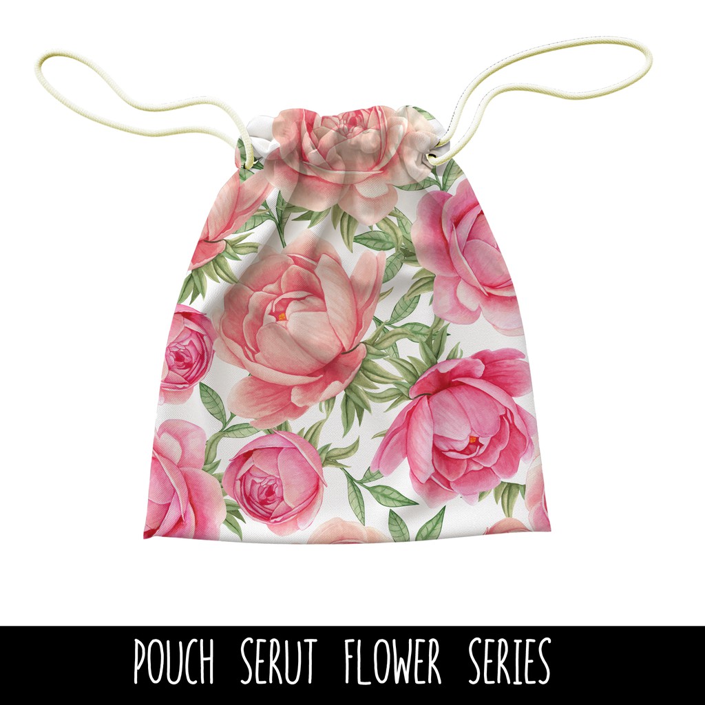 Full Print Pouch Serut Flower Pattern Bisa Request Tulisan