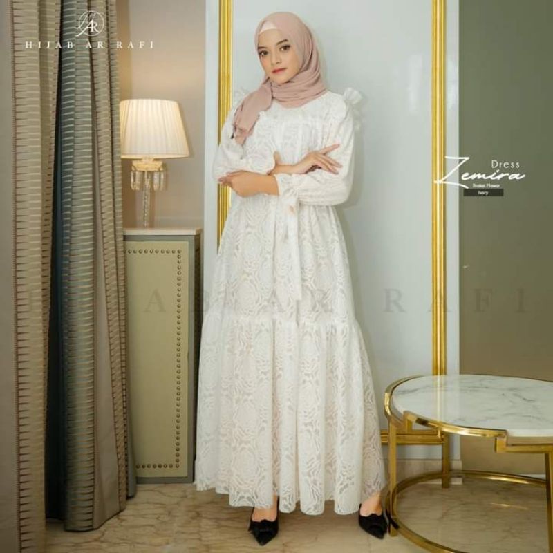DRESS BROKAT ZEMIRA ARRAFI ORI || DRESS BROKAT MAWAR BAHAN ADEM BUSUI || TERLARIS COD