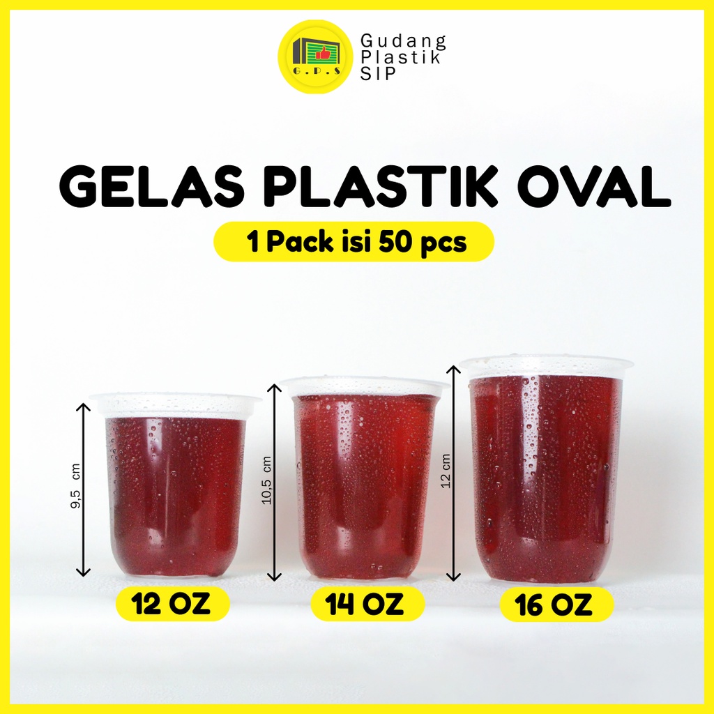 Gelas Plastik Oval 12oz 14oz 16oz / U Cup PP Bulat (50pcs) / Tebal, Higenis &amp; Steril