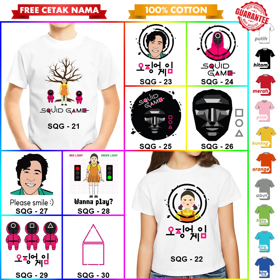 [FREE NAMA!!] Baju Kaos ANAK DAN DEWASA SQUID GAME BANYAK MOTIF