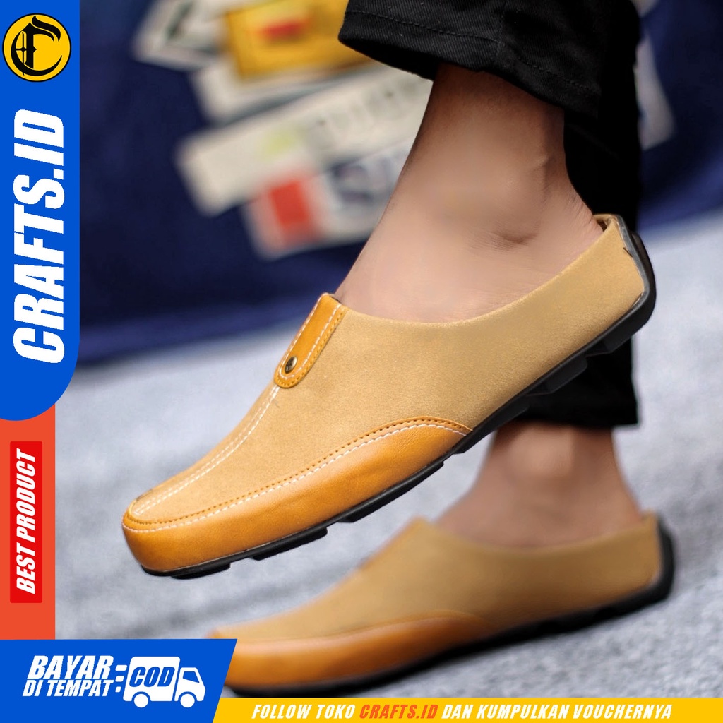 Sepatu Sendal Pria Casual Sepatu Slop Keren Kerja Outdoor Kulit Suede Original CRAFTS LUCCU