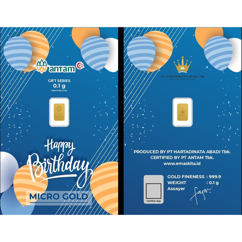Hartadinata Abadi Motif Baru HAPPY BIRTHDAY Series 0.1 0,1 g gram Antam