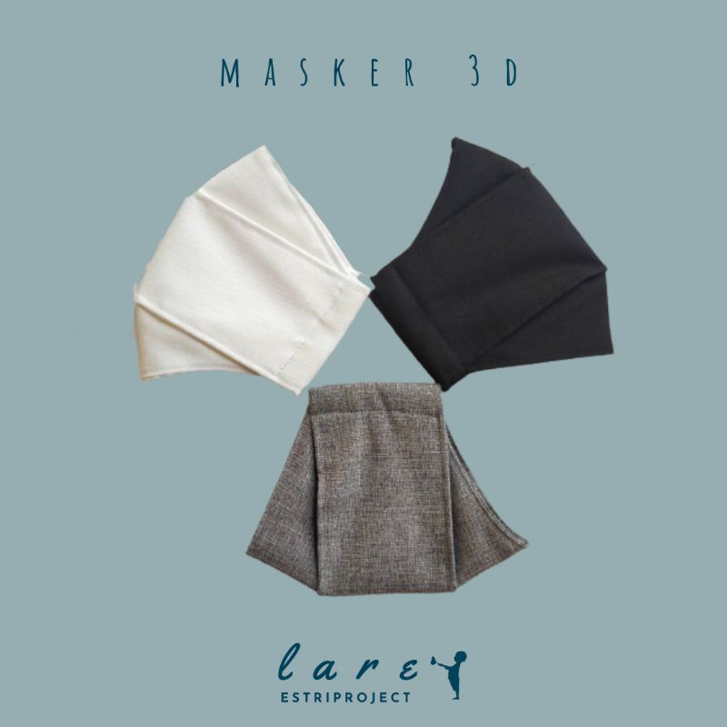Masker Kain Premium 3D 3 Lapis, Earloop + Stopper, Headloop