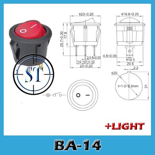 BA-14 Rocker Switch 3P + Lampu Bulat  Saklar Listrik On Off 3pin 3 Pin Round Tombol Sisau