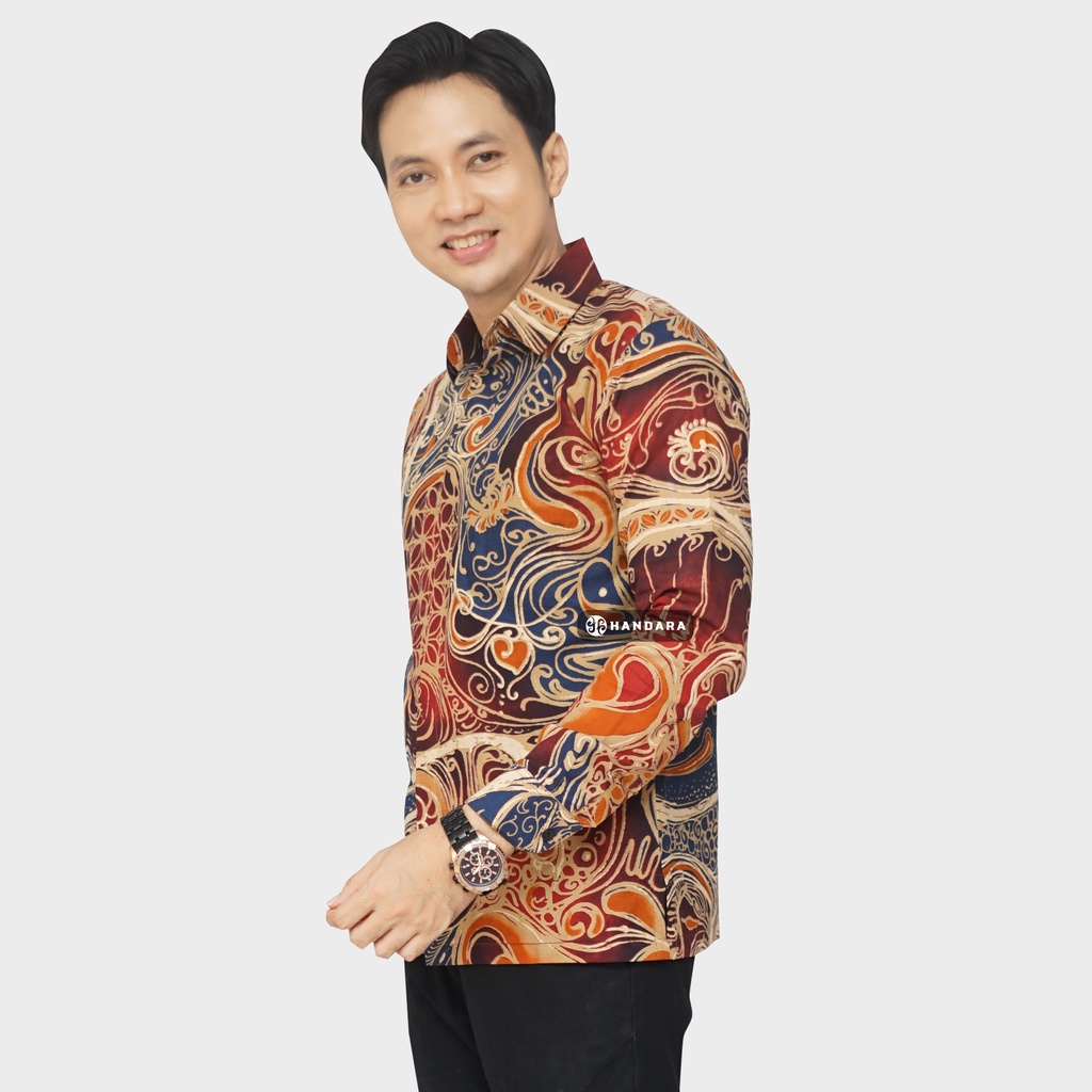 Baju Kemeja Batik Pria Lengan Panjang Slim Fit Premium Modern Full Furing Katun Halus Original Handara Motif Pancanaka Abstrak HB-203