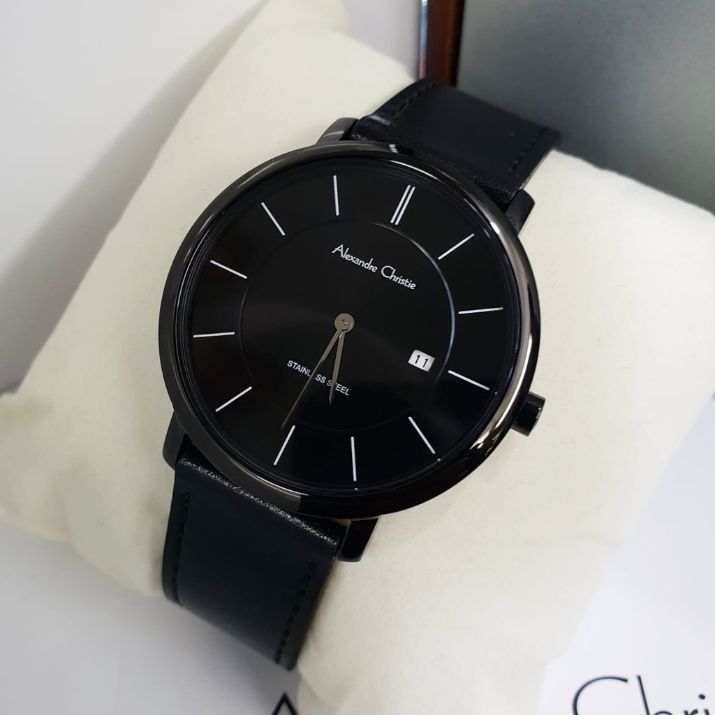 Alexandre Christie 100% Original AC8589 Jam Tangan pria tali kulit hitam full