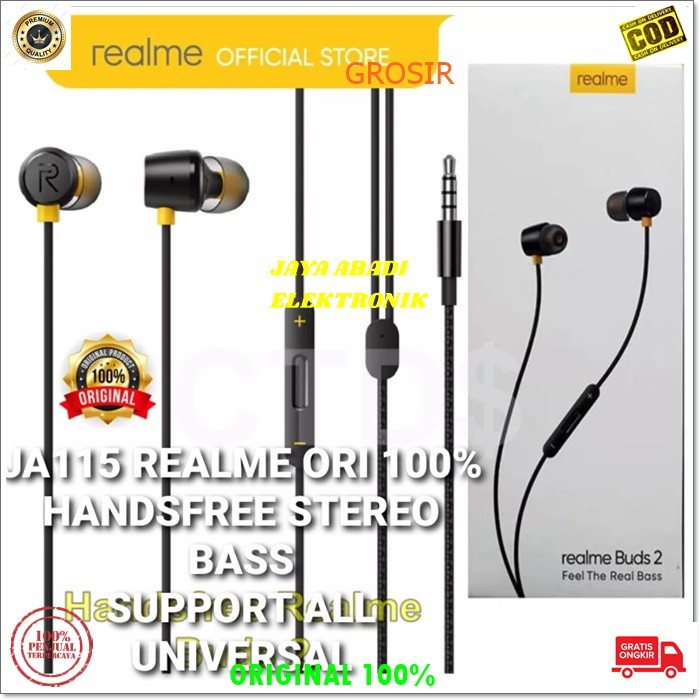 J115 REALME HANDSFREE HEADPHONE EARBUD EARPHONE HEADPHONE MUSIK CALL AUDIO SUPER BASS HEADSET PRO EARPHONE BUDS DOBEL BAS DUAL BASS EARPHONE HF HANDSFREE MIC KABEL UNIVERSAL MULTI BISA KESEGALA GADGET TAB ATAU PC JACK AUDIO 3,5MM TERDAPAT PENGATUR VOL
