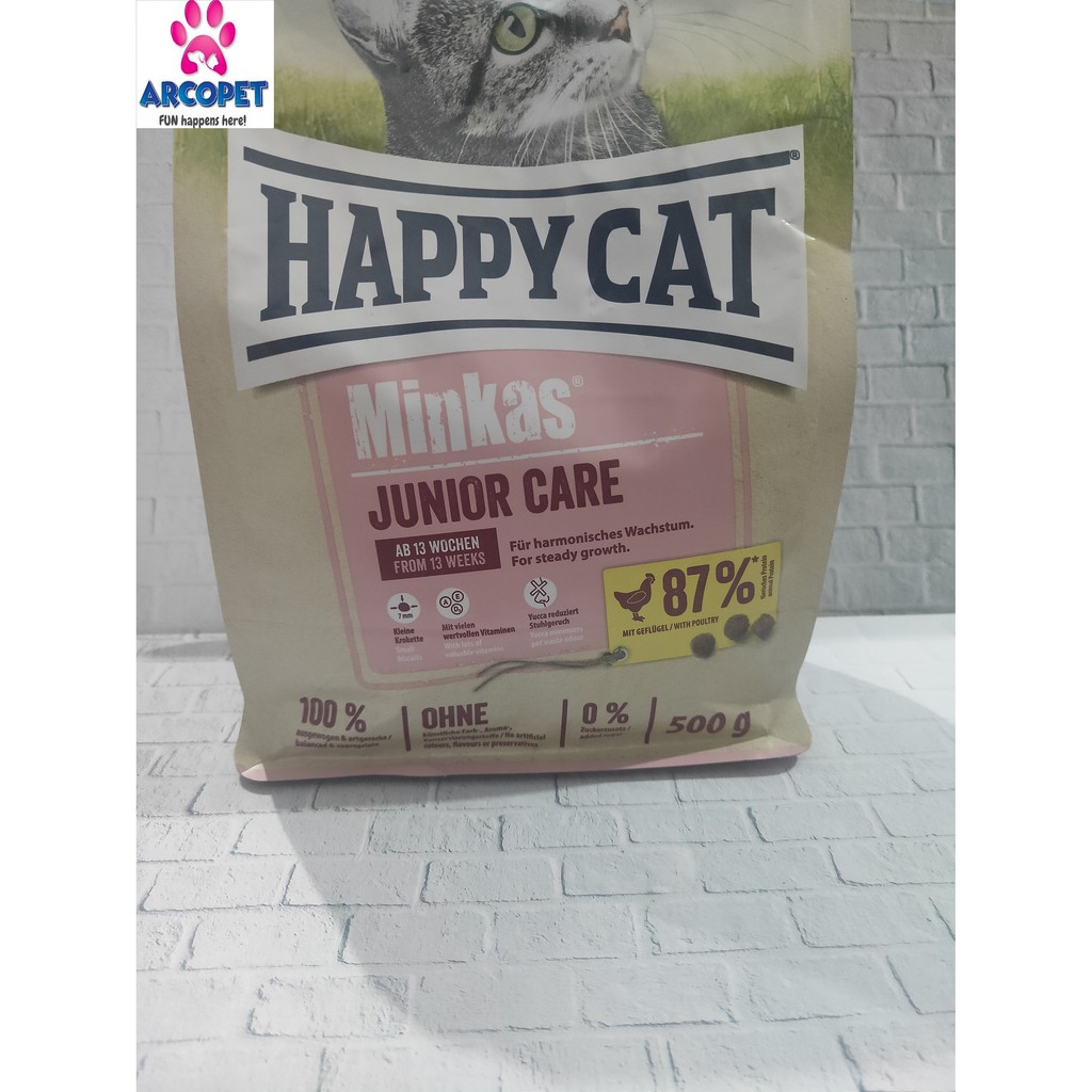 Happy Cat Minkas Kitten Junior Perfect Hairball Urinary Sterilised 500 GR Makanan Kucing