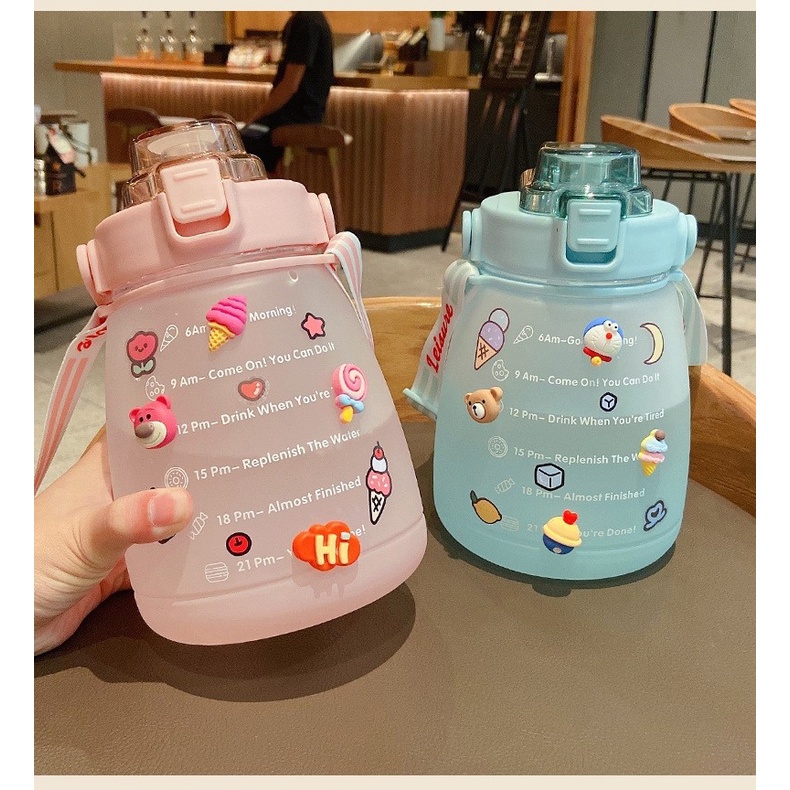 CINSTORE Botol Minum Big Belly Gemoy 1300ML 1.3Liter Botol Motivasi Penanda Waktu Botol Minum Viral