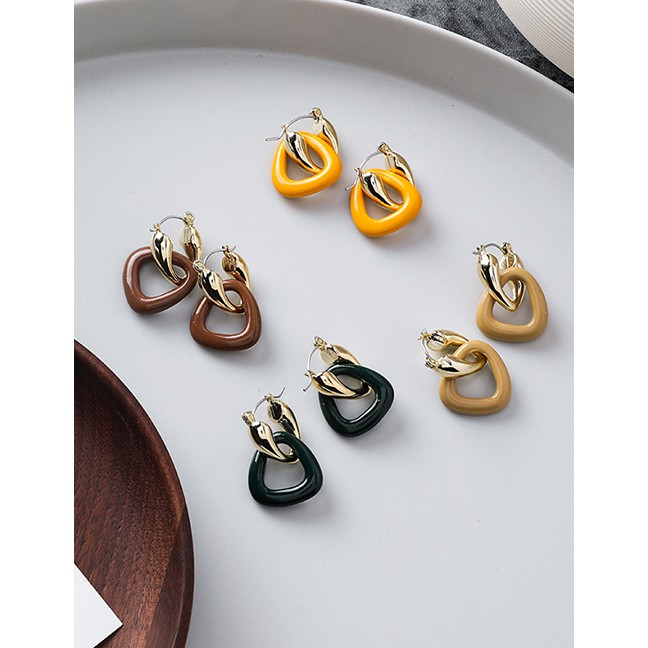 LRC Anting Tusuk Fashion Geometric Metal Drop Glazed Earrings D59692