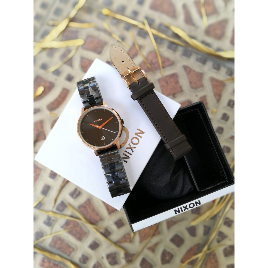 Jam Tangan Nixon Keningston Tanggal Aktif Rantai Stainless Steel Set Kado (  Free Strap Leather  )