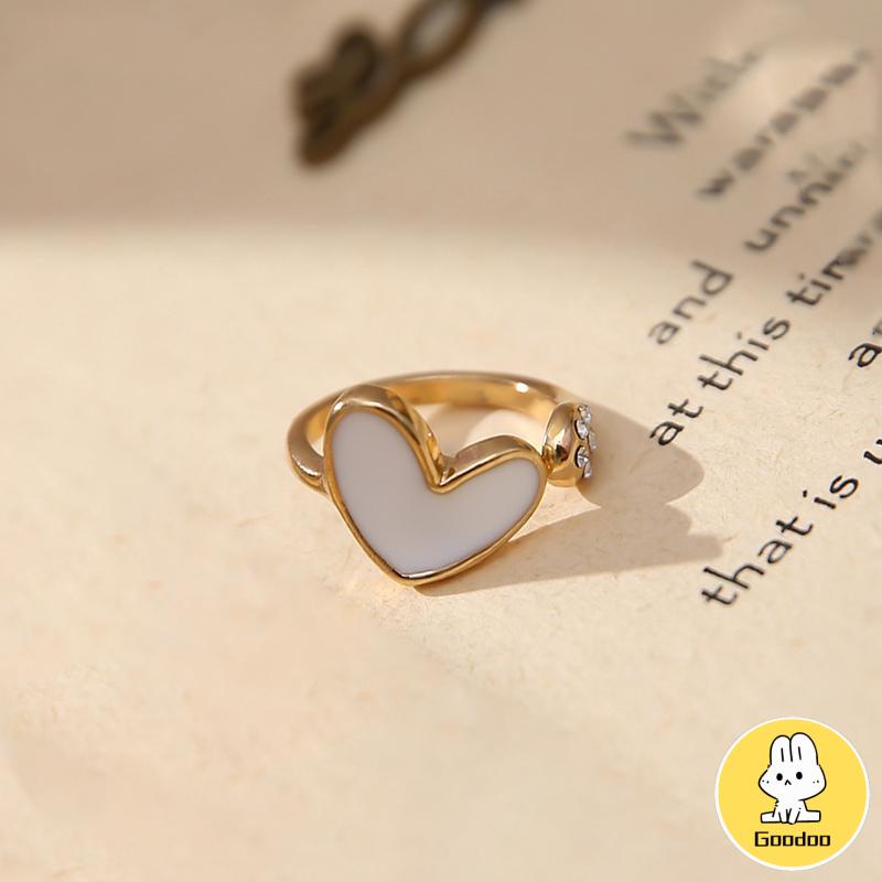 Cincin Model Terbuka Adjustable Desain Hati Hias Berlian Imitasi Untuk Wanita -Doo