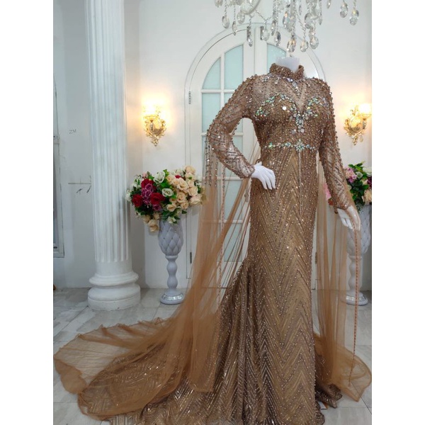 GAUN PENGANTIN MEWAH/GAUN EKOR CRONOLIN//KEBAYA WEDDING/KEBAYA AKAD/BAKU PENGANTEN MODREN