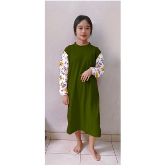 DRESS MIDI / TUNIK LENGAN PANJANG COMBI MOTIF BUNGA