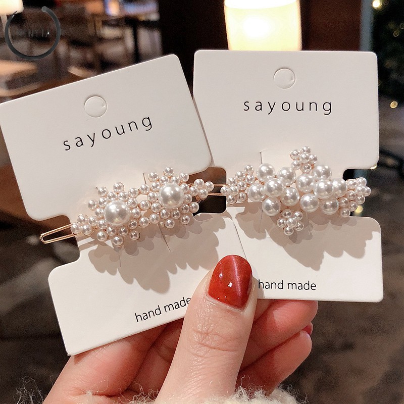 Jepit Rambut Hairclip Model Barrette Dengan Mutiara Gaya Korea Untuk Wanita Hairpin