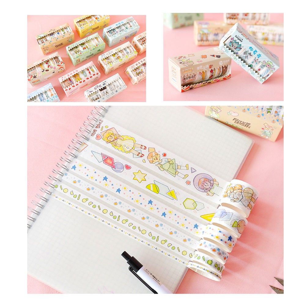 6Rolls/Box Cute Cartoon Daily Life Journal Tape DIY Washi Paper Scrapbooking Diary Tape Sticker