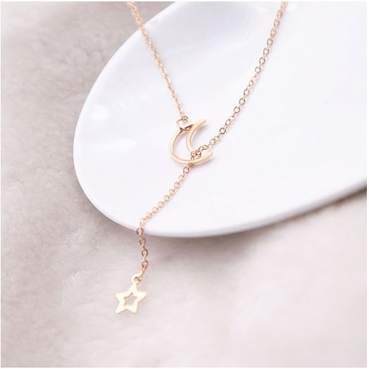 Kalung Wanita Aksesoris Bulan Sabit Bintang Gaya Vintage Korea Simple Elegan untuk Wanita Dalika