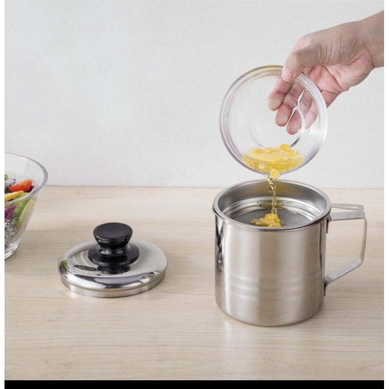 BISA COD - OIL POT / OilPot Stainless Steel Tempat Saringan Minyak Bekas 1,2 Lit