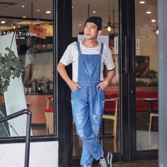 BAJU CELANA KODOK PANJANG BAHAN JEANS RIPPED SOBEK ROBEK PRIA WANITA