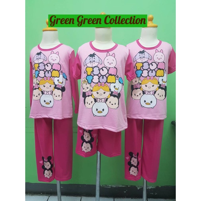 Baju Tidur/Piama/Piyama Kaos Anak Tsum Tsum Pink