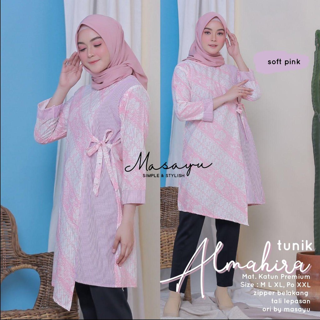 [PREMIUM] Tunik Almahira Batik Premium Soft Solo Atasan Batik Midi Kombi Handmade Modern Kerja