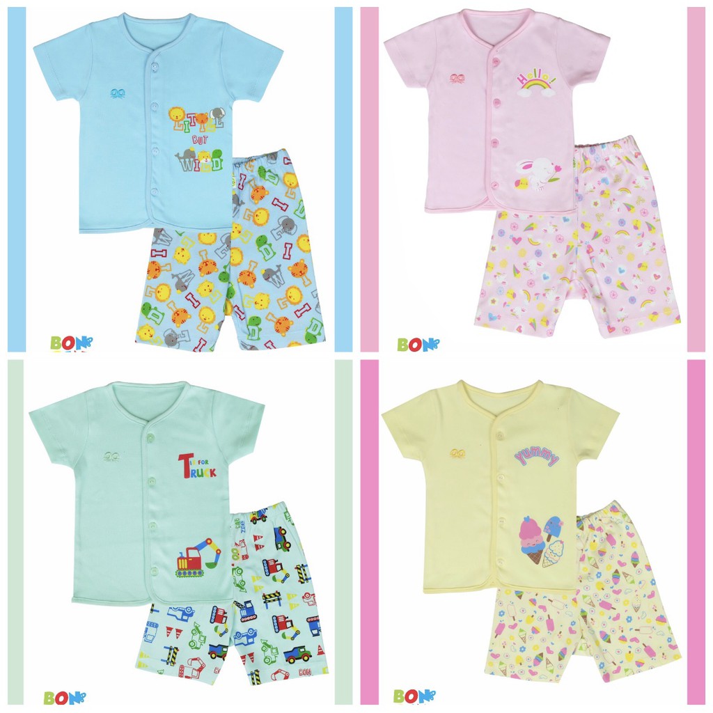Setelan PENDEK Kombinasi POLOS MOTIF Bonbinzoo SNI 0-3 / 3-6 / 6-12m CBKS